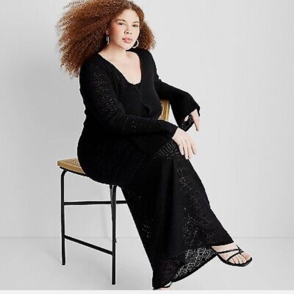 NWT Women's Long Sleeve Open-Work Stitch Midi Dress Future Collective - Picture 6 of 10